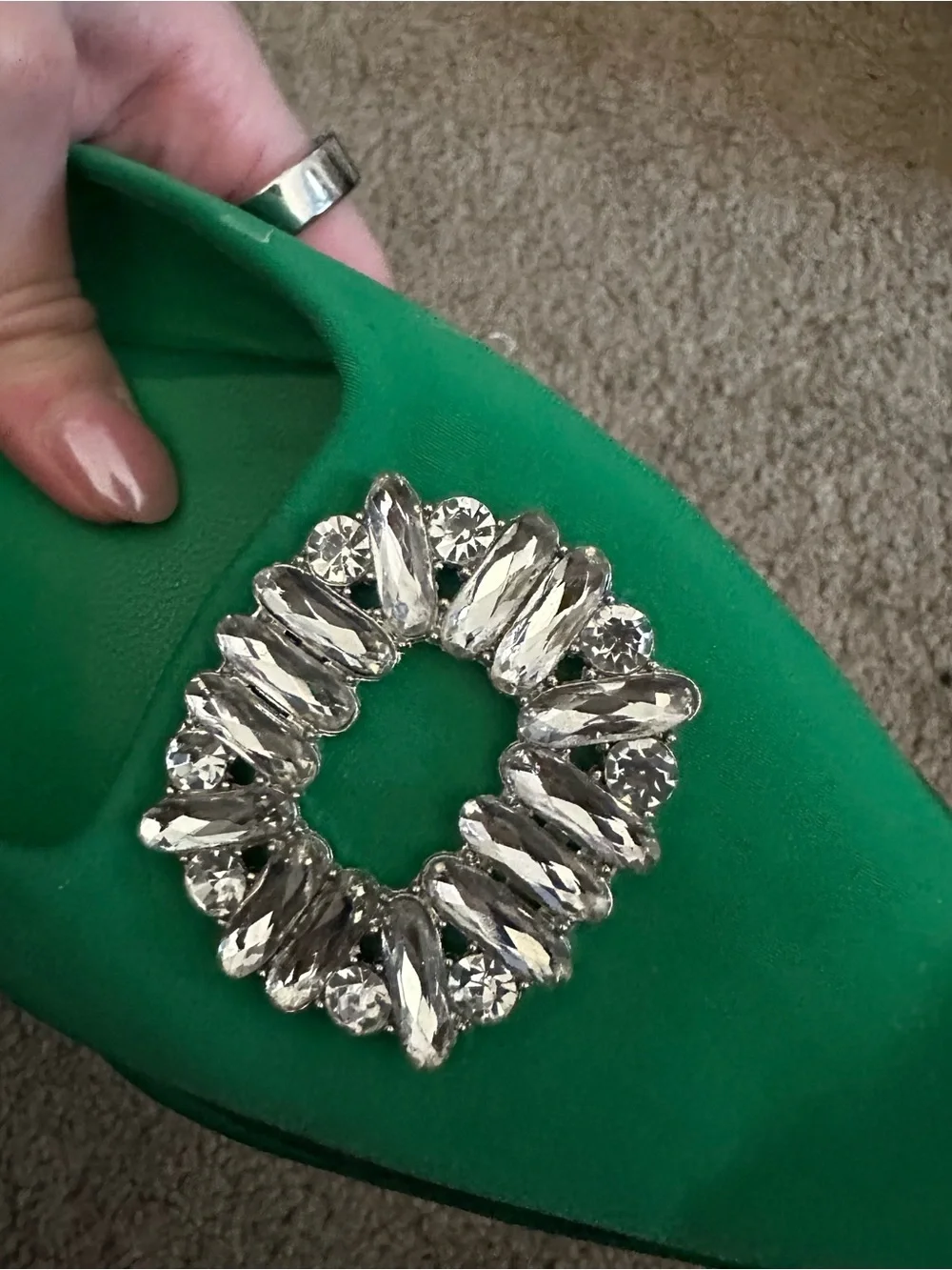 Green Embellished Sling Back Flats